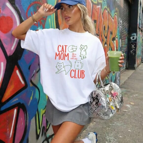 Tops - Funny Cat Mom Club T-shirt, Cat Lover Gift, Cat Mom Tee